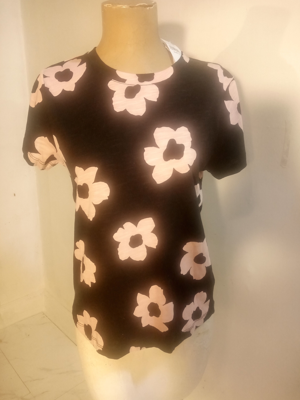 Sanctuary Black Tee with Pale Pink Floral Print